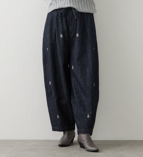 EDWIN LADIES リネンブレンド イージーサーカスワイドデニムパンツ