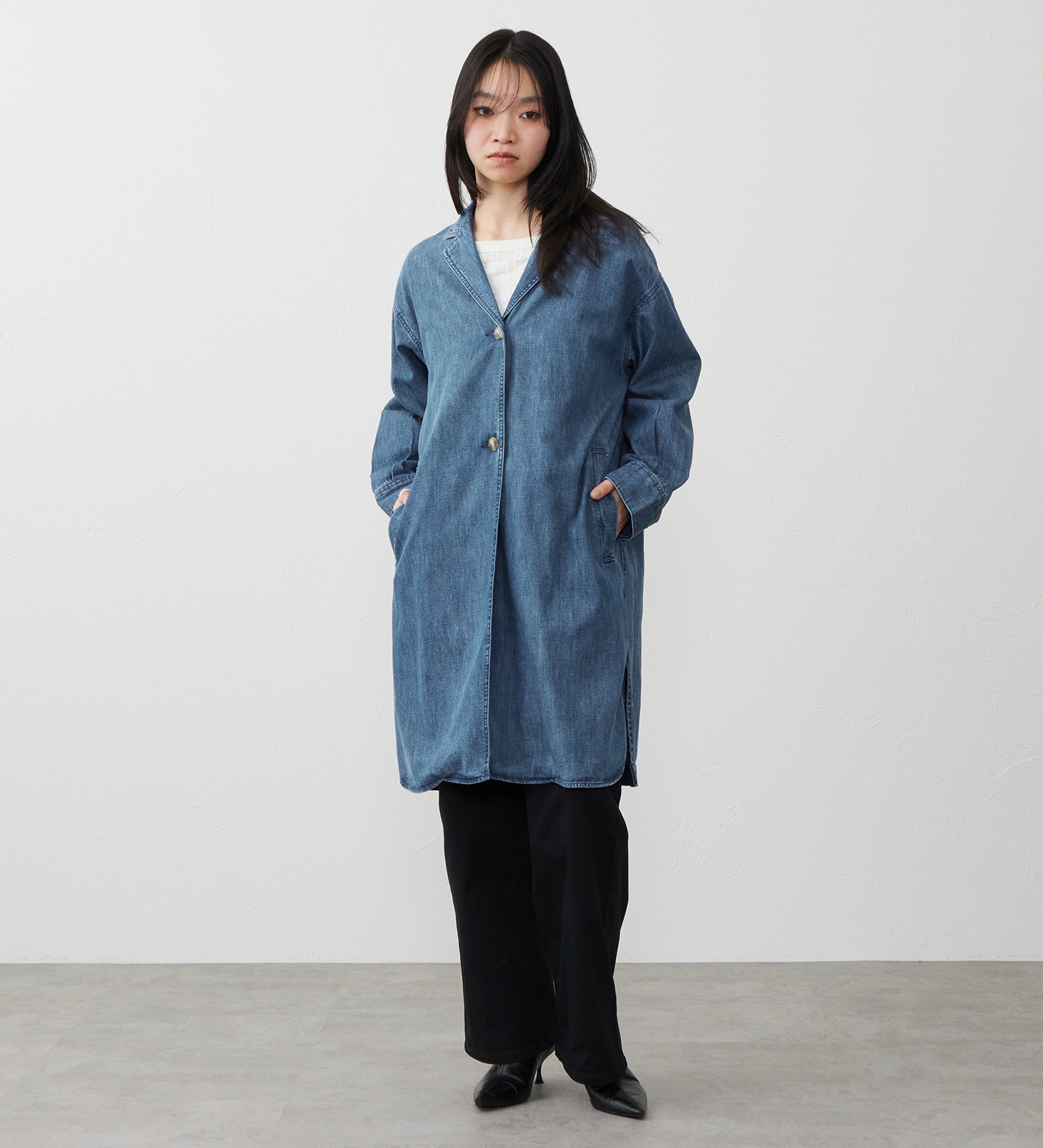 EDWIN(エドウイン)の【試着対象】デニムシャツコート|ジャケット/アウター/コート/レディース|中色ブルー