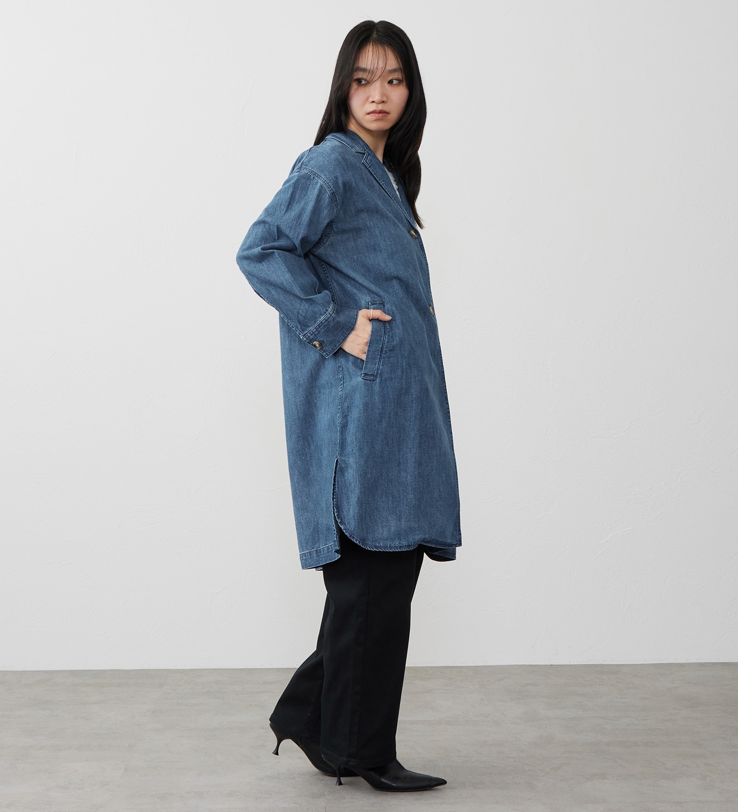 EDWIN(エドウイン)の【試着対象】デニムシャツコート|ジャケット/アウター/コート/レディース|中色ブルー