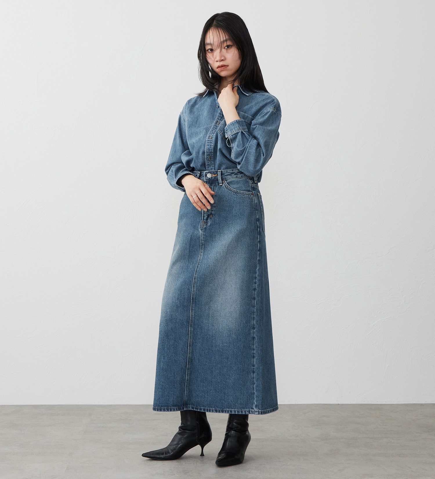 EDWIN(エドウイン)のビッグシルエット デニムシャツ|トップス/シャツ/ブラウス/レディース|中色ブルー