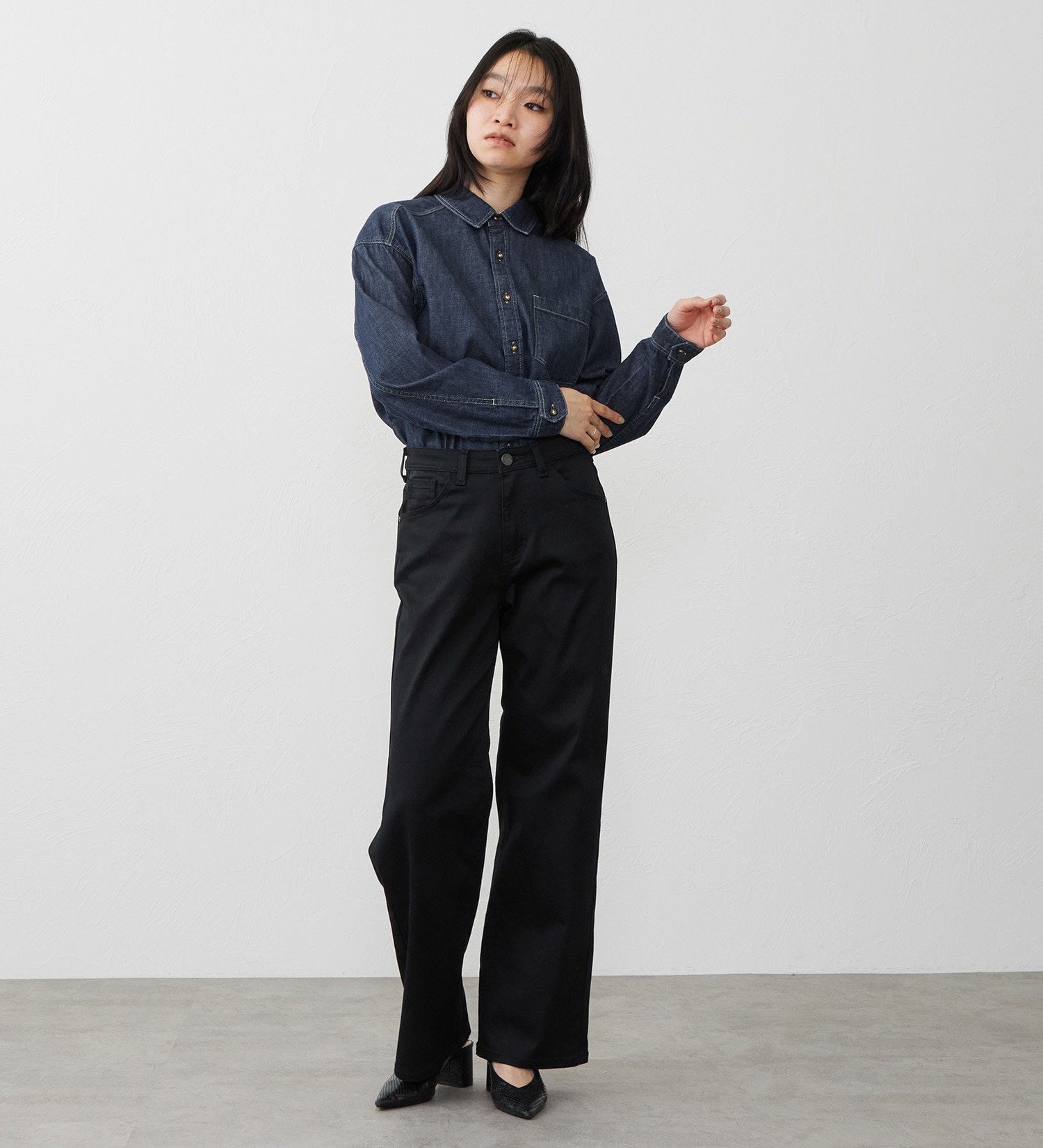 EDWIN(エドウイン)のビッグシルエット デニムシャツ|トップス/シャツ/ブラウス/レディース|濃色ブルー