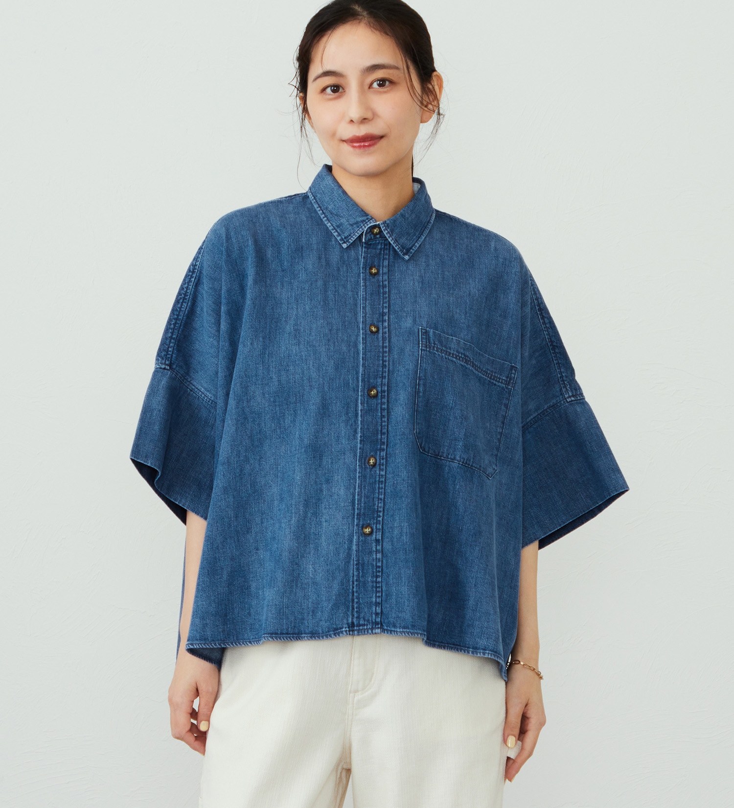 EDWIN(エドウイン)のEDWIN LADIES ルーズシルエット 半袖シャツ|トップス/シャツ/ブラウス/レディース|中色ブルー