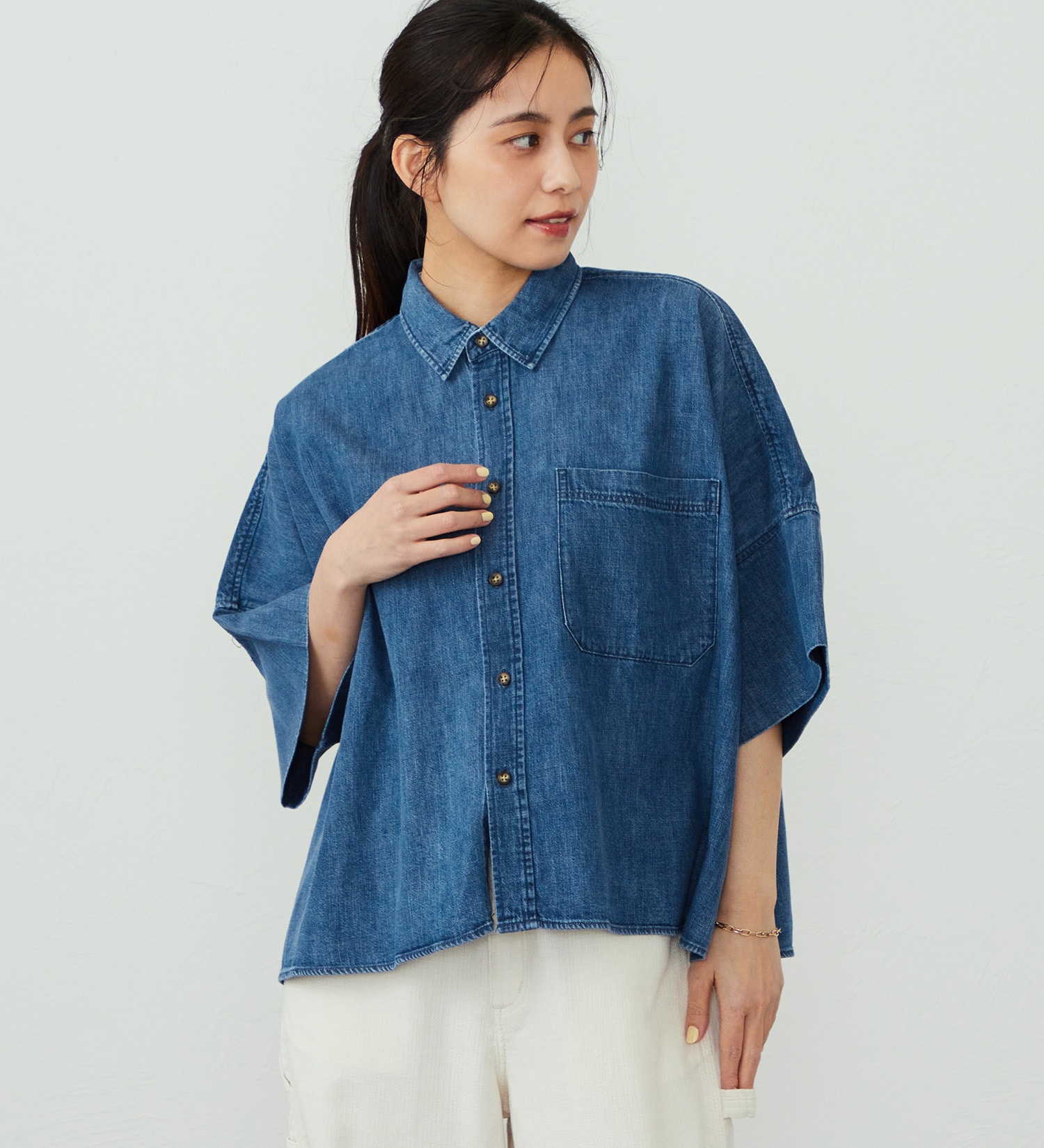 EDWIN(エドウイン)のEDWIN LADIES ルーズシルエット 半袖シャツ|トップス/シャツ/ブラウス/レディース|中色ブルー