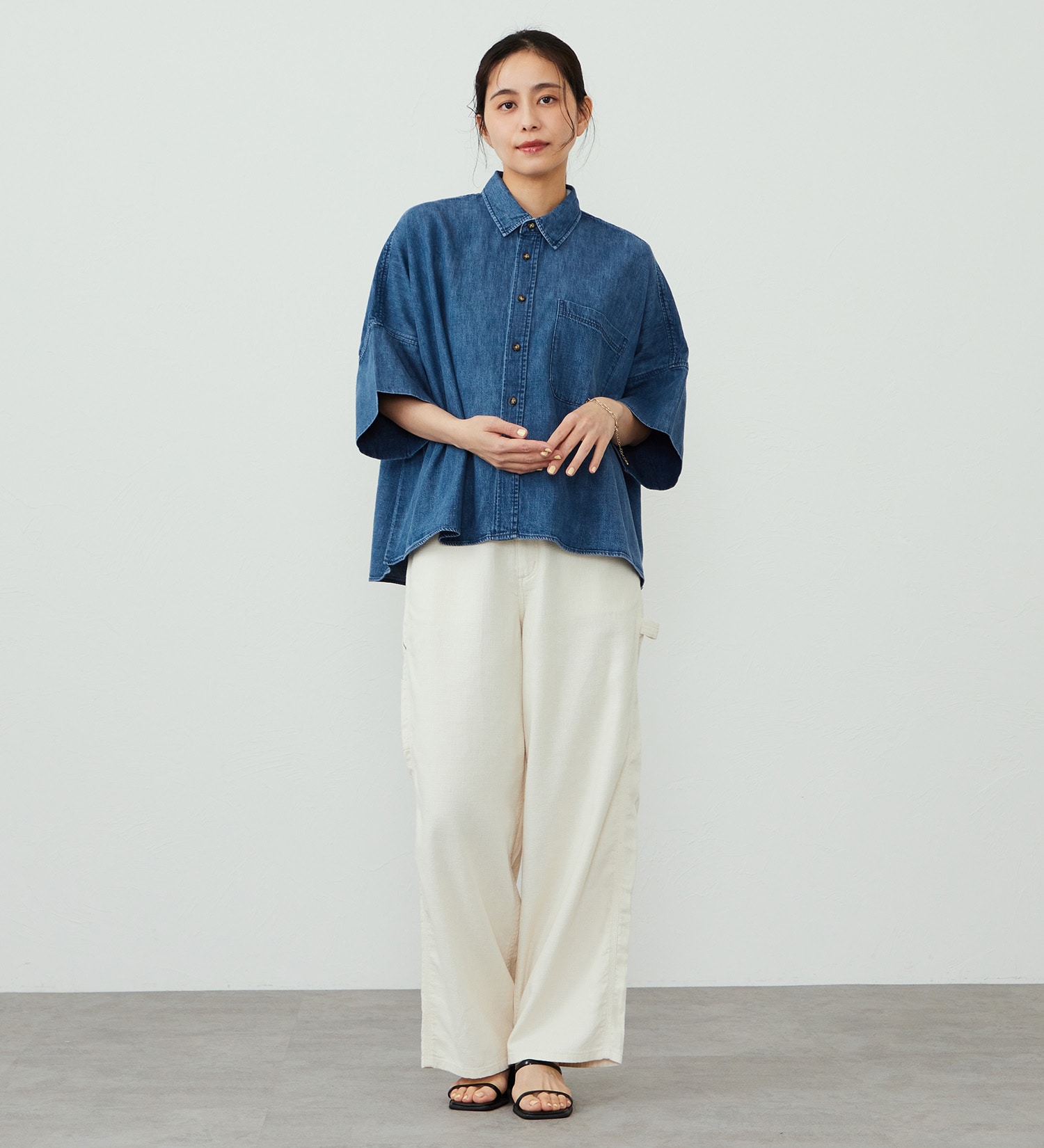 EDWIN(エドウイン)のEDWIN LADIES ルーズシルエット 半袖シャツ|トップス/シャツ/ブラウス/レディース|中色ブルー