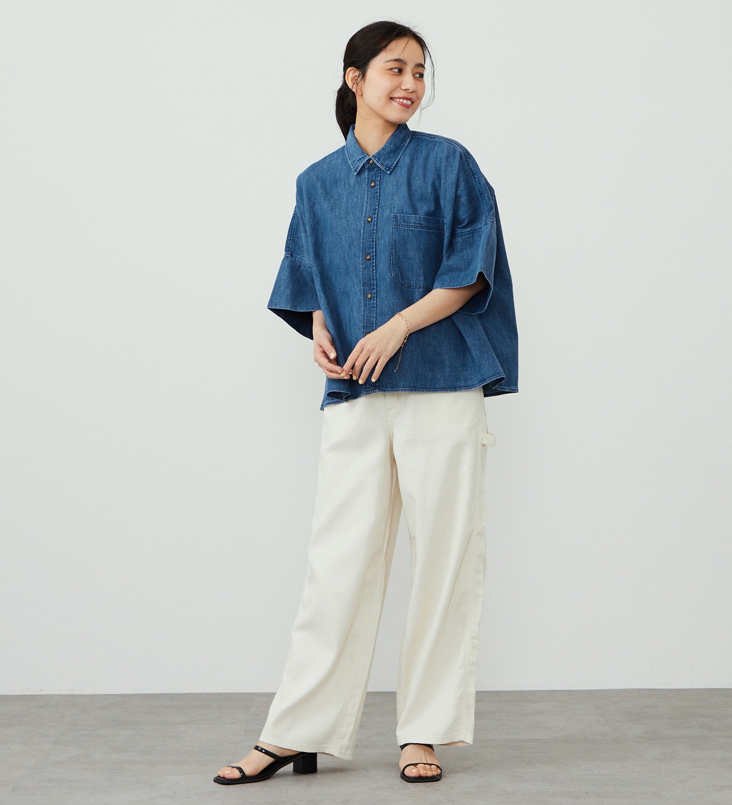 EDWIN(エドウイン)のEDWIN LADIES ルーズシルエット 半袖シャツ|トップス/シャツ/ブラウス/レディース|中色ブルー