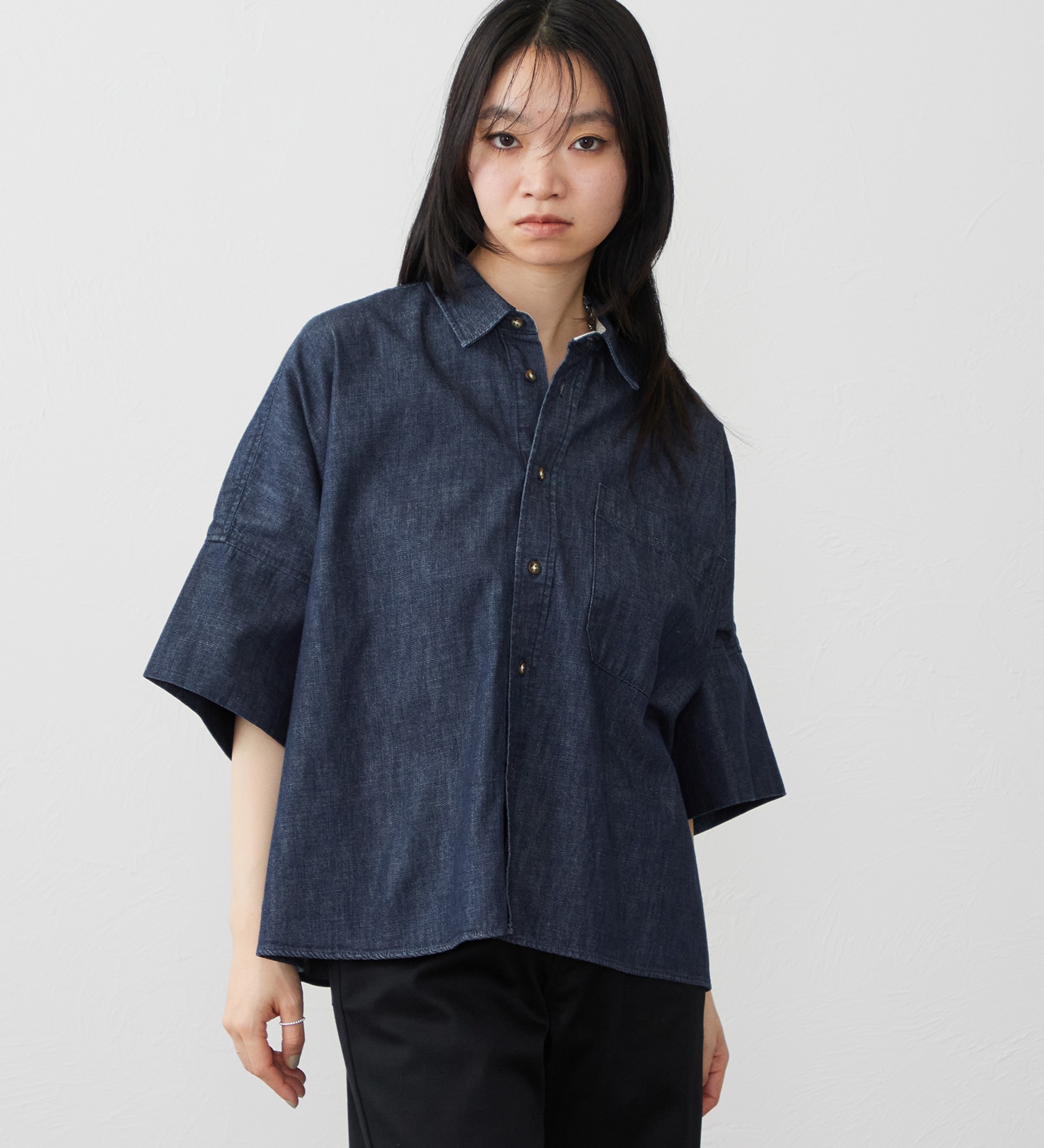EDWIN(エドウイン)のEDWIN LADIES ルーズシルエット 半袖シャツ|トップス/シャツ/ブラウス/レディース|濃色ブルー