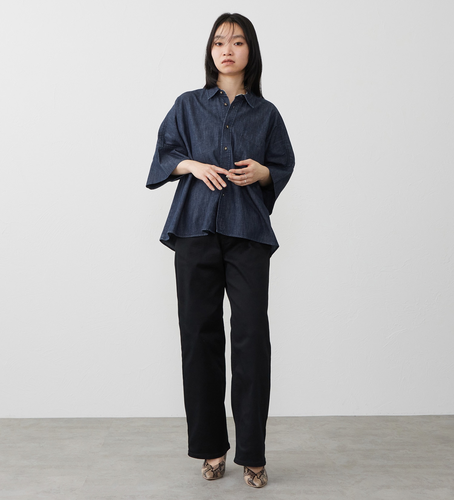 EDWIN(エドウイン)のEDWIN LADIES ルーズシルエット 半袖シャツ|トップス/シャツ/ブラウス/レディース|濃色ブルー