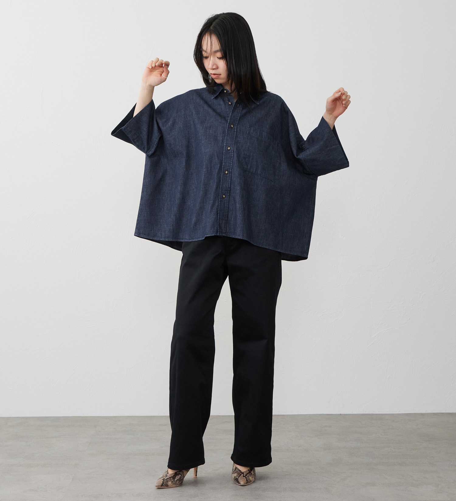 EDWIN(エドウイン)のEDWIN LADIES ルーズシルエット 半袖シャツ|トップス/シャツ/ブラウス/レディース|濃色ブルー