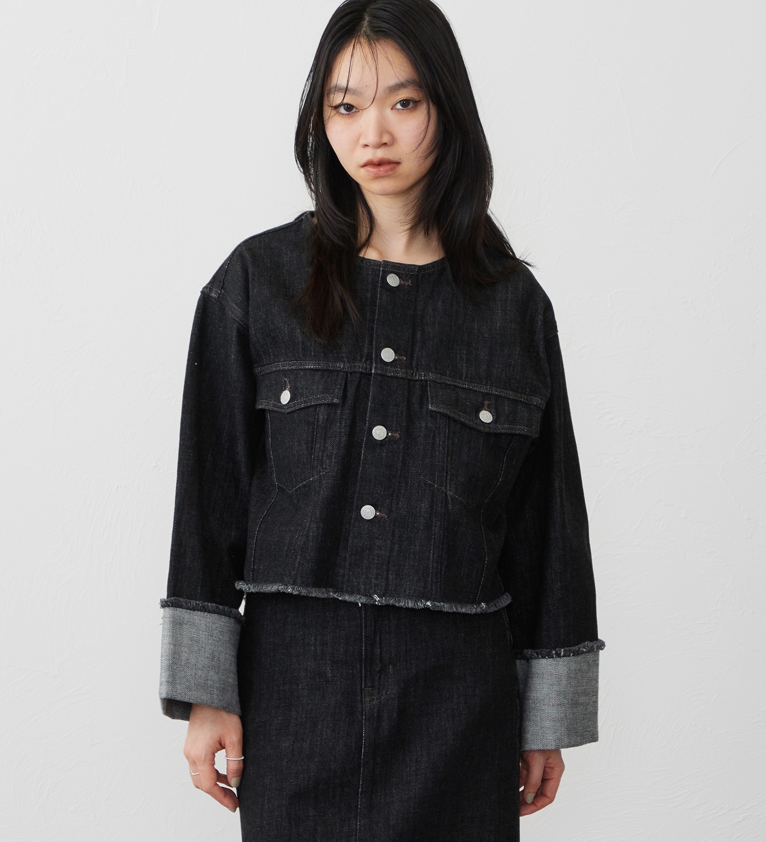 EDWIN(エドウイン)の【試着対象】ロールアップ デニムジャケット Gジャン|ジャケット/アウター/デニムジャケット/レディース|ブラックデニム