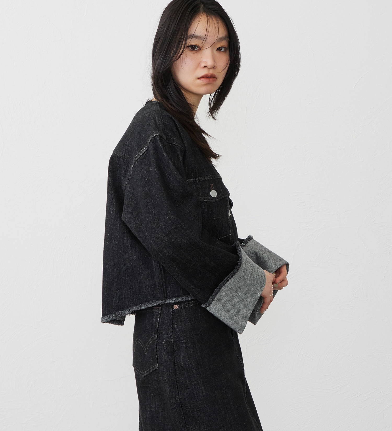 EDWIN(エドウイン)の【試着対象】ロールアップ デニムジャケット Gジャン|ジャケット/アウター/デニムジャケット/レディース|ブラックデニム