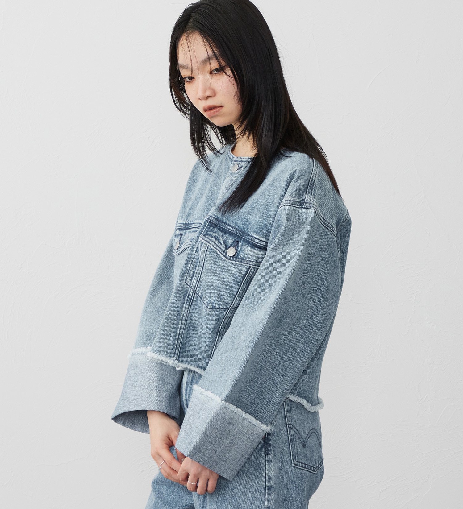 EDWIN(エドウイン)の【試着対象】ロールアップ デニムジャケット Gジャン|ジャケット/アウター/デニムジャケット/レディース|淡色ブルー