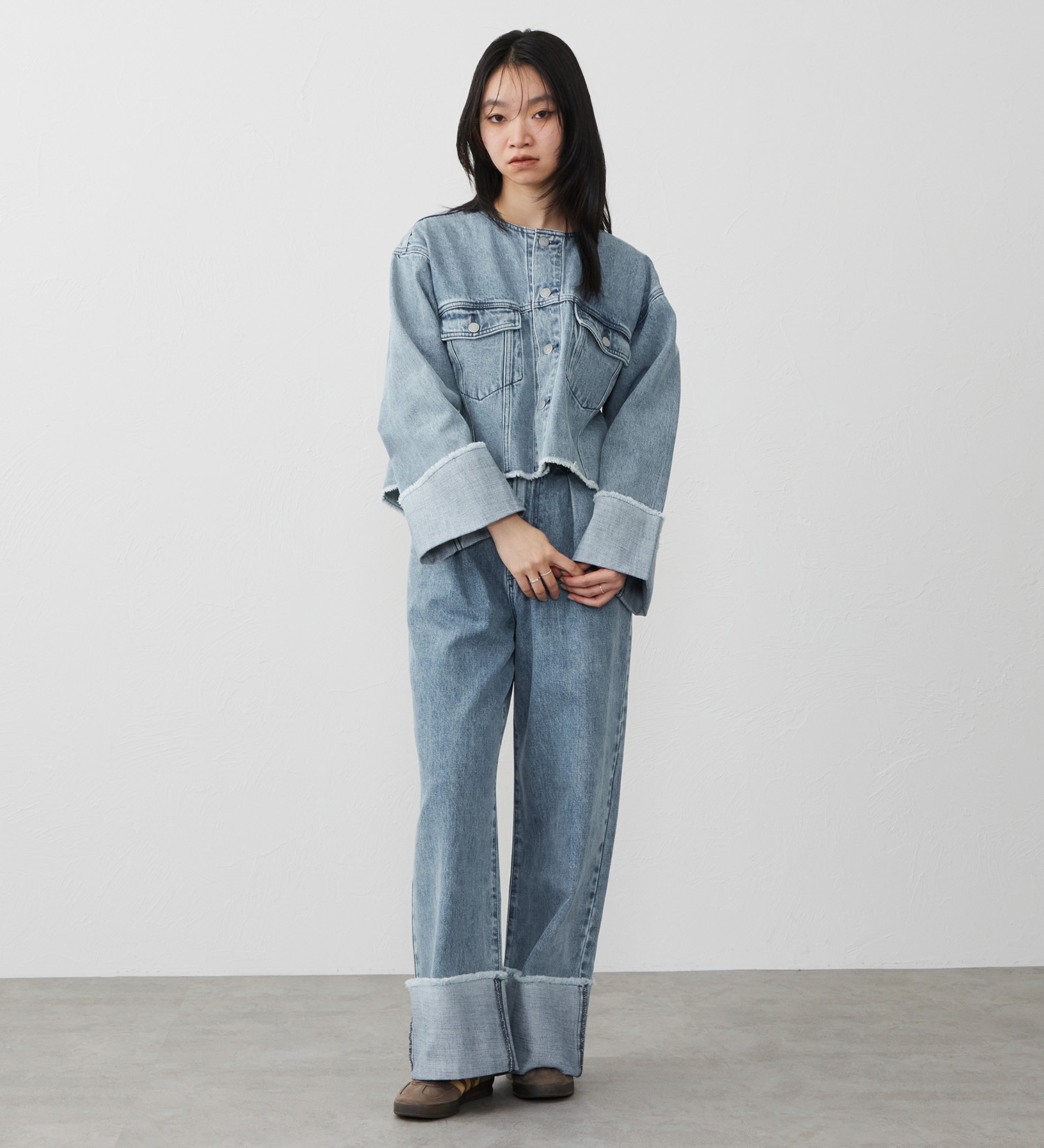 EDWIN(エドウイン)の【試着対象】ロールアップ デニムジャケット Gジャン|ジャケット/アウター/デニムジャケット/レディース|淡色ブルー