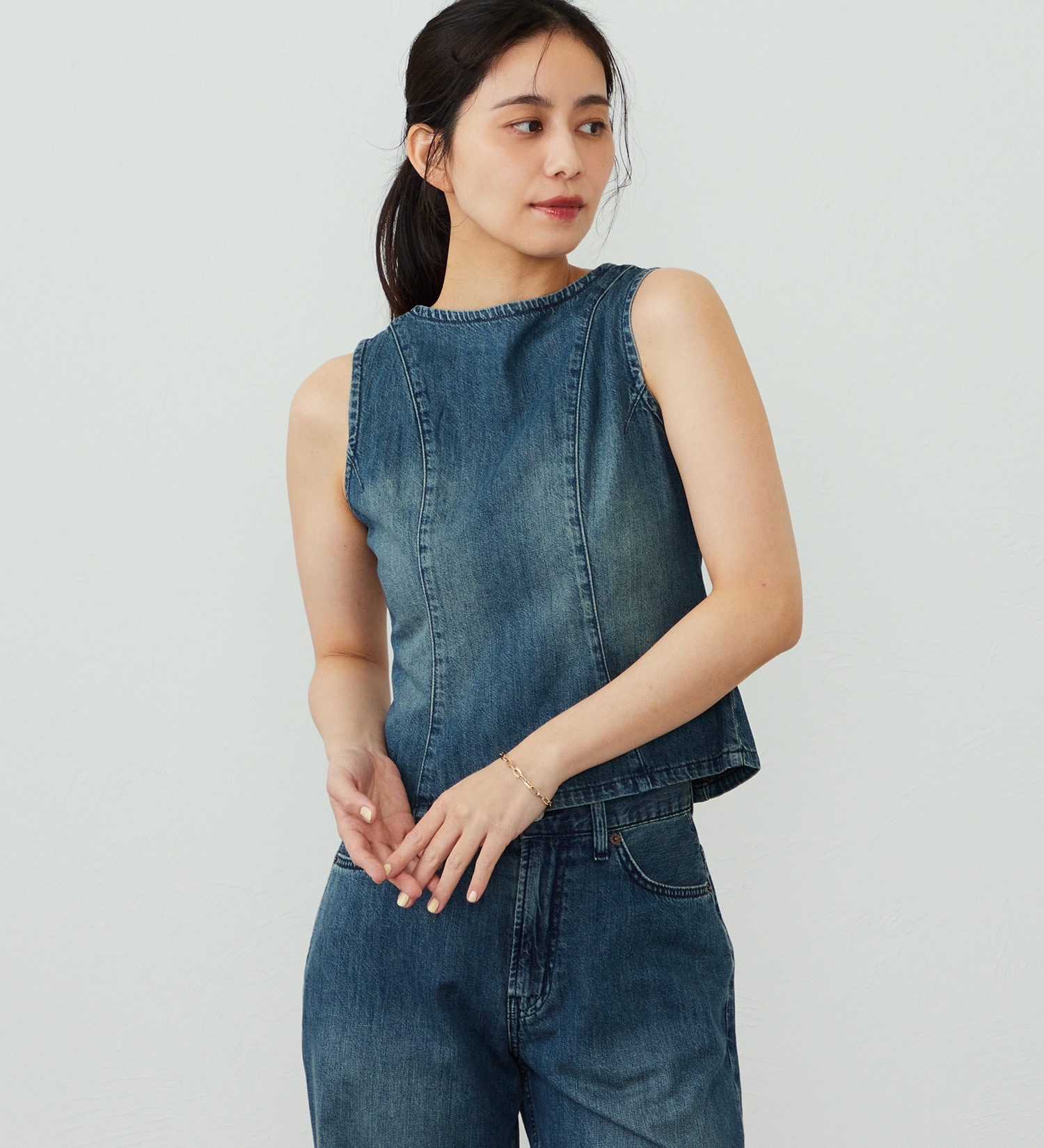 EDWIN(エドウイン)のEDWIN LADIES ライトオンス デニムタンクトップ セルビッジ セットアップ対応|トップス/タンクトップ/レディース|中色ブルー