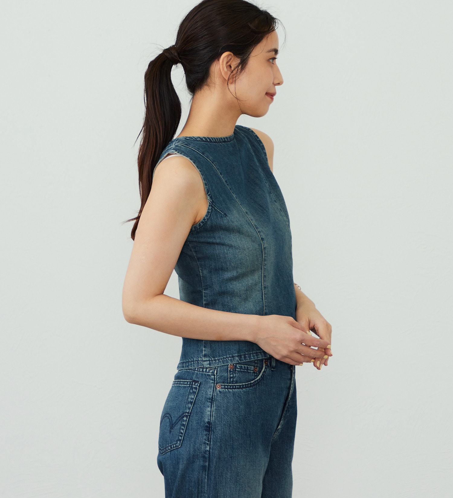 EDWIN(エドウイン)のEDWIN LADIES ライトオンス デニムタンクトップ セルビッジ セットアップ対応|トップス/タンクトップ/レディース|中色ブルー