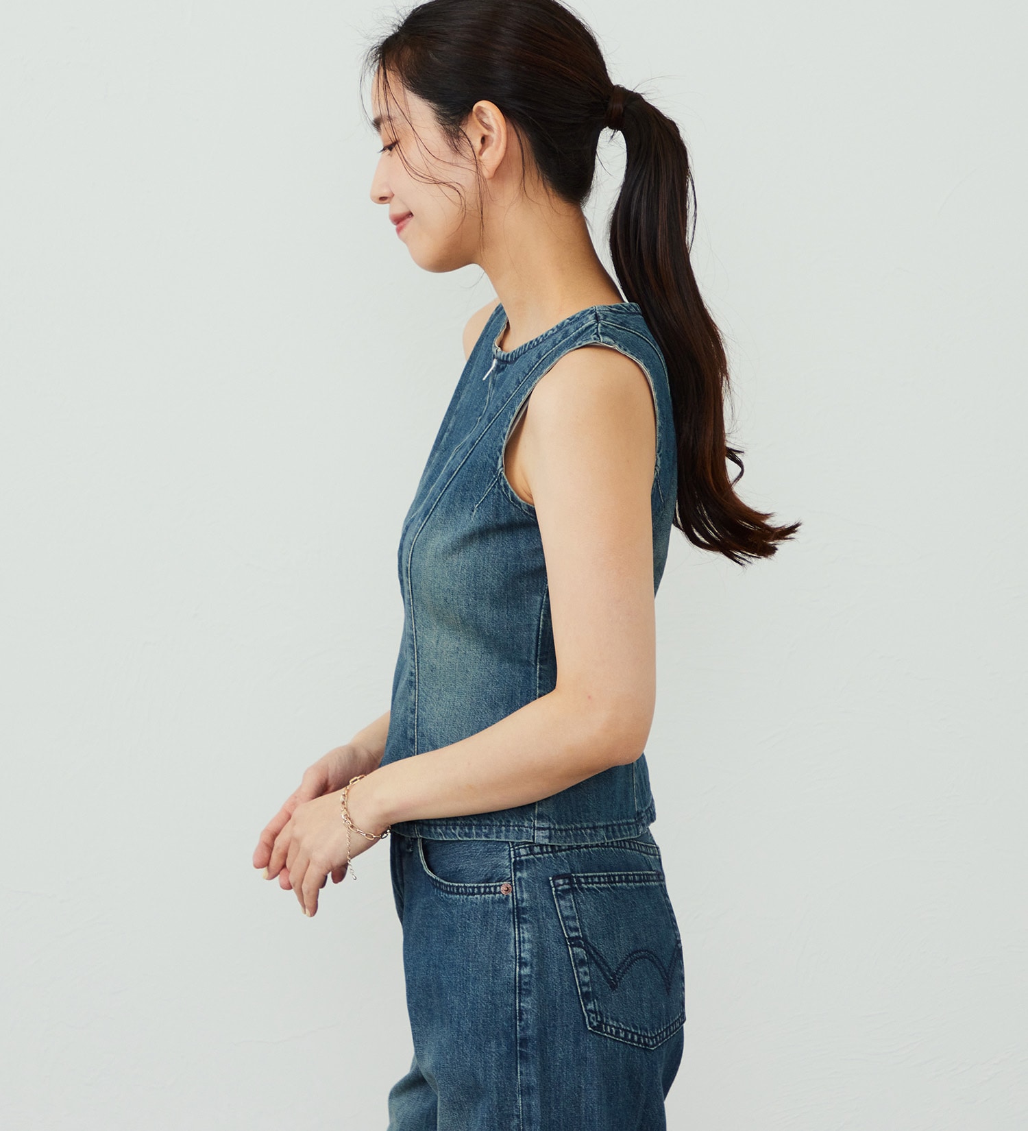 EDWIN(エドウイン)のEDWIN LADIES ライトオンス デニムタンクトップ セルビッジ セットアップ対応|トップス/タンクトップ/レディース|中色ブルー