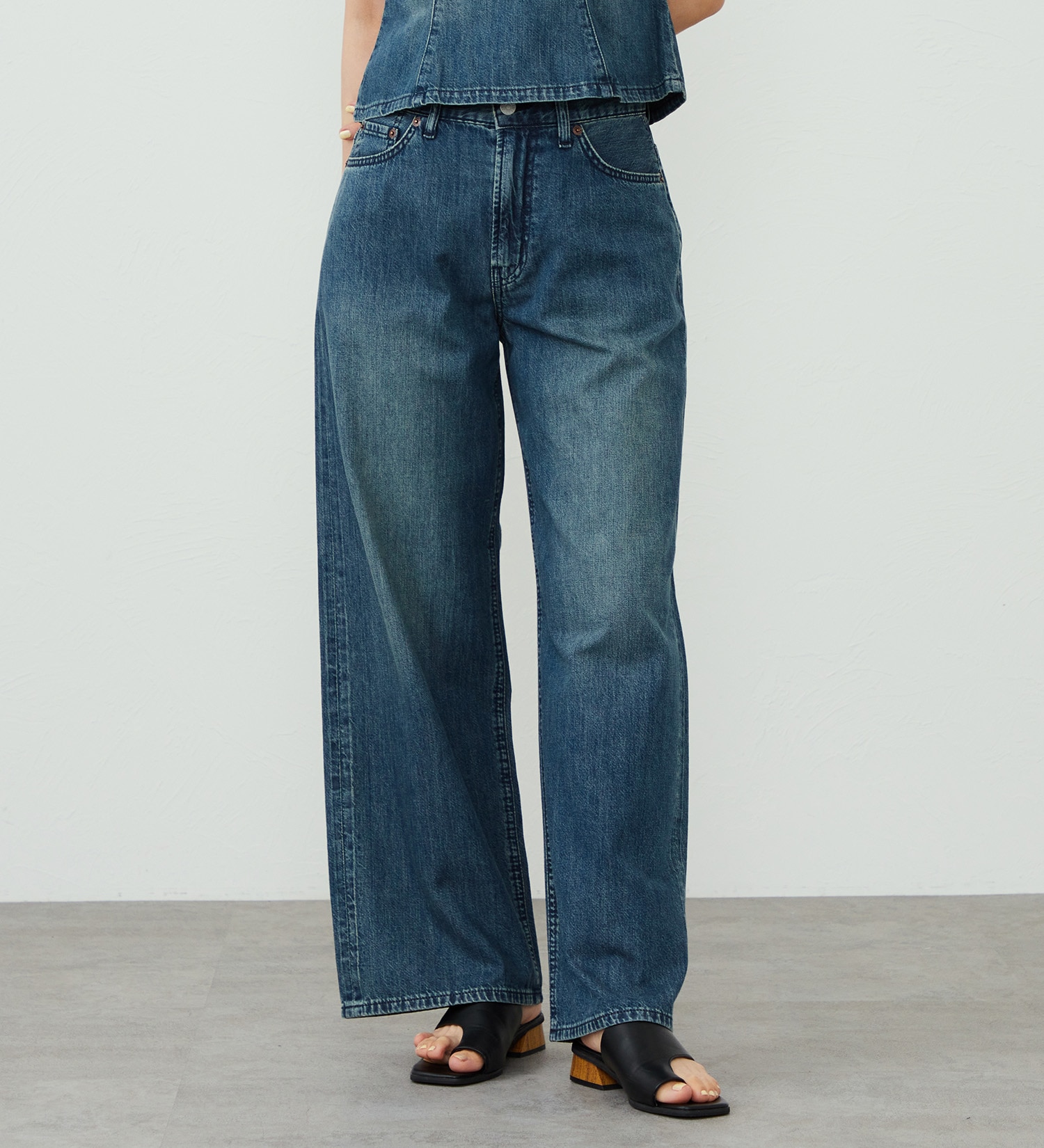 EDWIN(エドウイン)のEDWIN LADIES ライトオンス ワイドデニムパンツ セルビッジ セットアップ対応|パンツ/デニム / ジーンズパンツ/レディース|中色ブルー