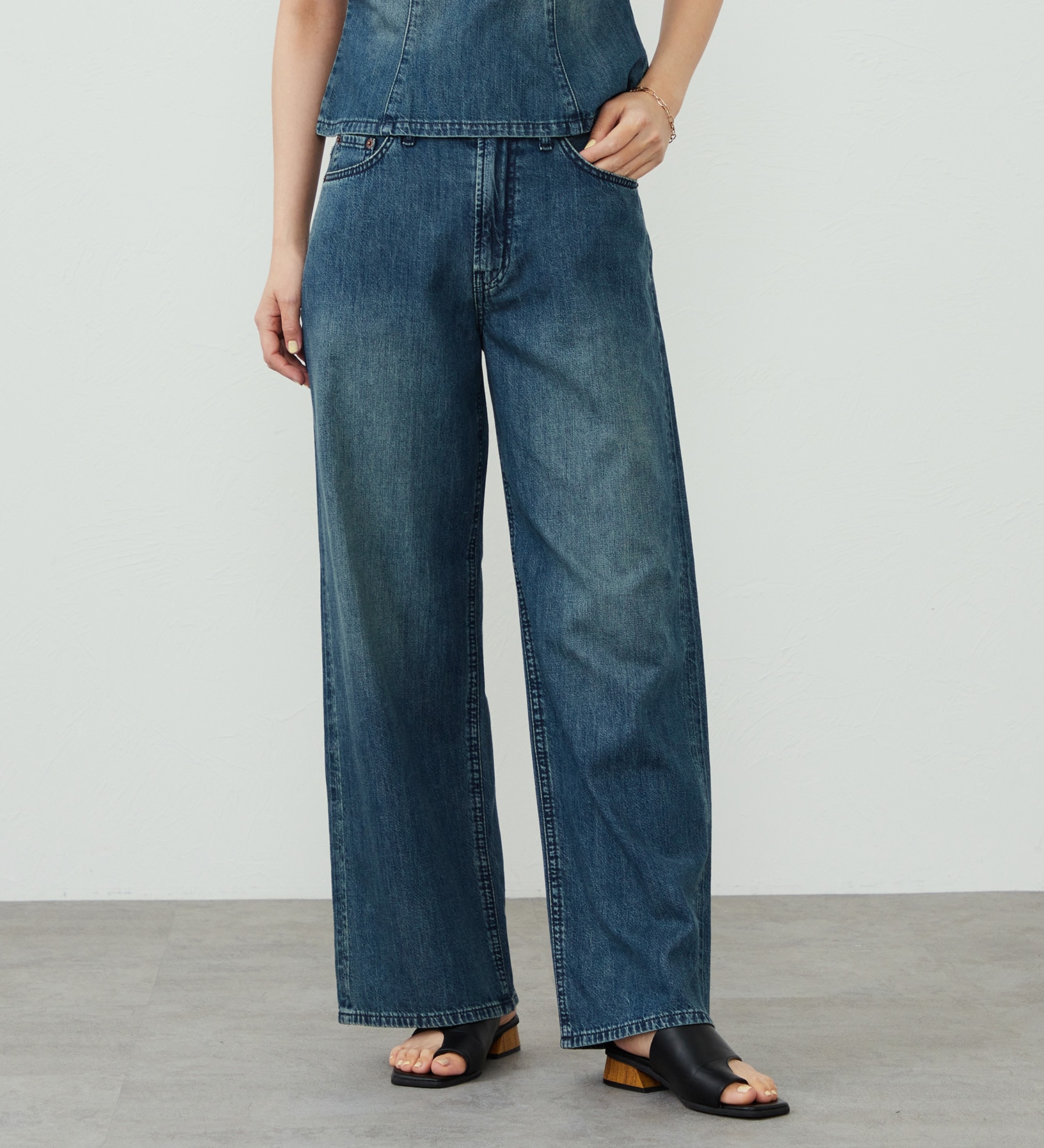 EDWIN(エドウイン)のEDWIN LADIES ライトオンス ワイドデニムパンツ セルビッジ セットアップ対応|パンツ/デニム / ジーンズパンツ/レディース|中色ブルー