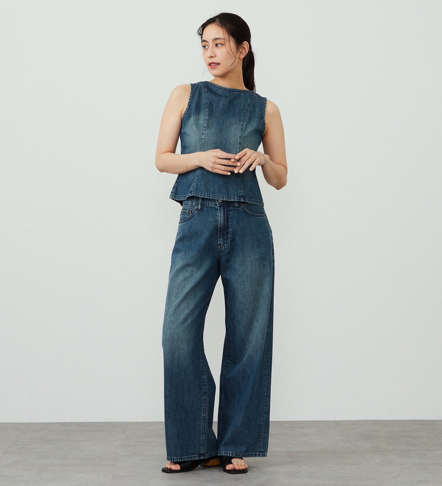 EDWIN(エドウイン)のEDWIN LADIES ライトオンス ワイドデニムパンツ セルビッジ セットアップ対応|パンツ/デニム / ジーンズパンツ/レディース|中色ブルー