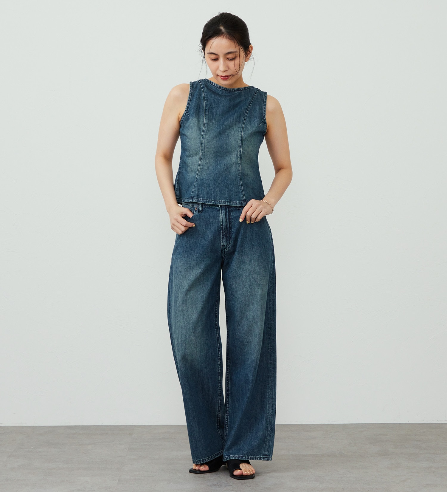 EDWIN(エドウイン)のEDWIN LADIES ライトオンス ワイドデニムパンツ セルビッジ セットアップ対応|パンツ/デニム / ジーンズパンツ/レディース|中色ブルー