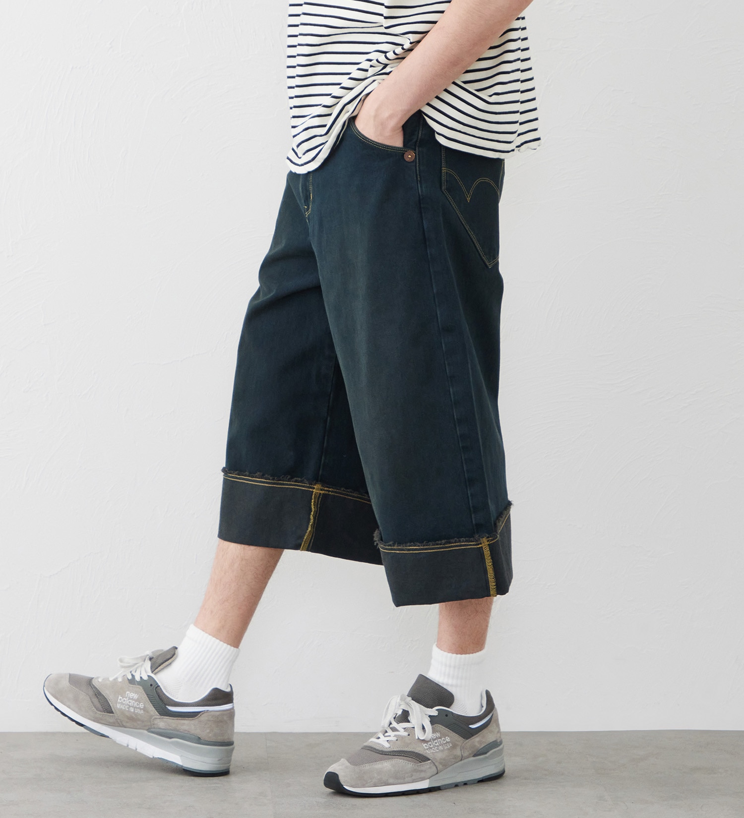 EDWIN(エドウイン)のTIME CODE 00S シンチバック ルーズハーフパンツ|パンツ/ショート丈/メンズ|ブラックデニム