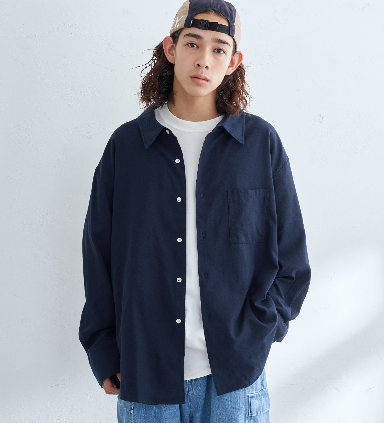 EDWIN(エドウイン)の【WEB限定】EDWIN STEPMARK オーバーサイズ レギュラーカラーシャツ　L/S|トップス/シャツ/ブラウス/メンズ|ネイビー