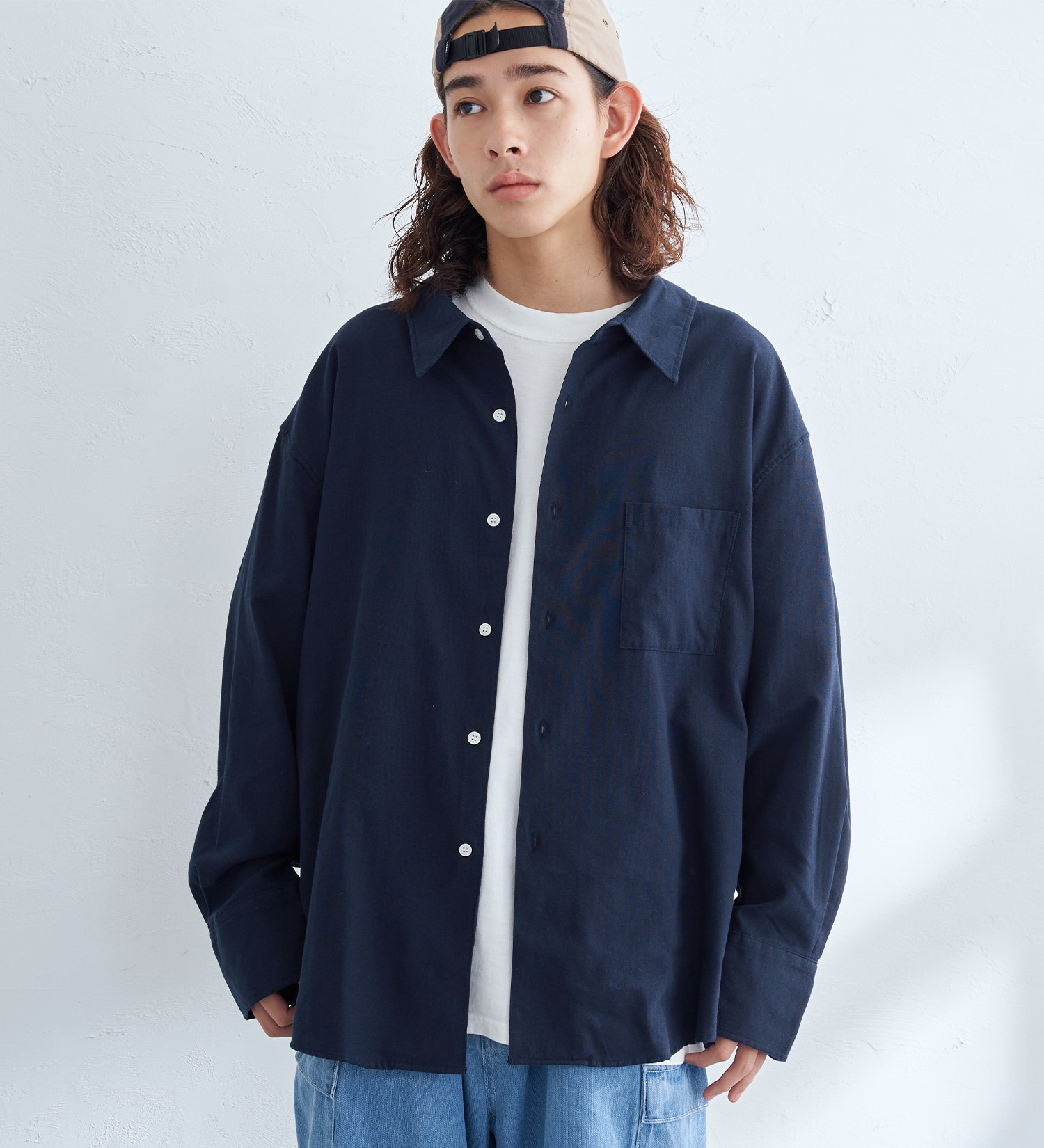 EDWIN(エドウイン)の【WEB限定】EDWIN STEPMARK オーバーサイズ レギュラーカラーシャツ　L/S|トップス/シャツ/ブラウス/メンズ|ネイビー