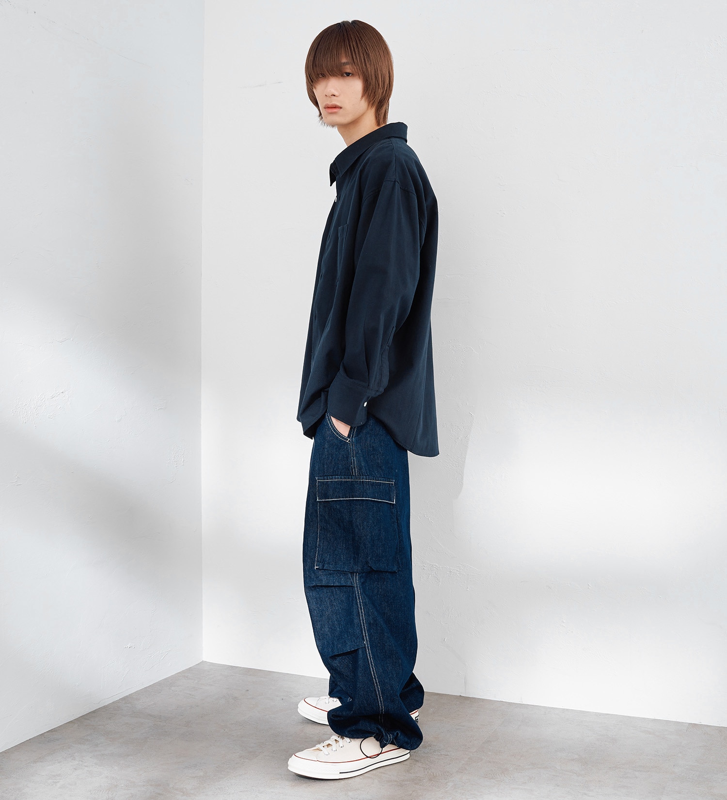 EDWIN(エドウイン)の【WEB限定】EDWIN STEPMARK オーバーサイズ レギュラーカラーシャツ　L/S|トップス/シャツ/ブラウス/メンズ|ネイビー