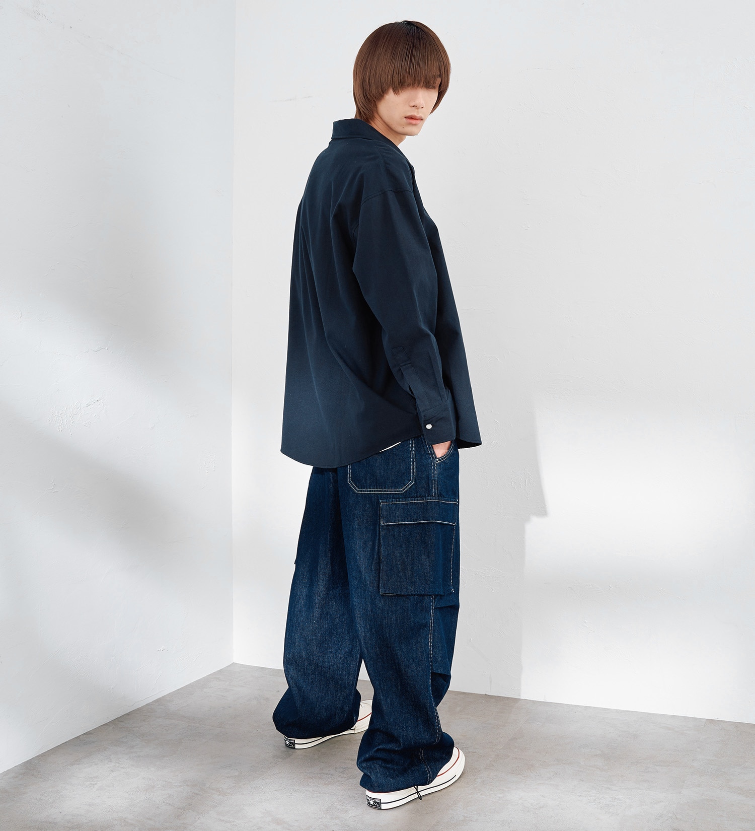 EDWIN(エドウイン)の【WEB限定】EDWIN STEPMARK オーバーサイズ レギュラーカラーシャツ　L/S|トップス/シャツ/ブラウス/メンズ|ネイビー