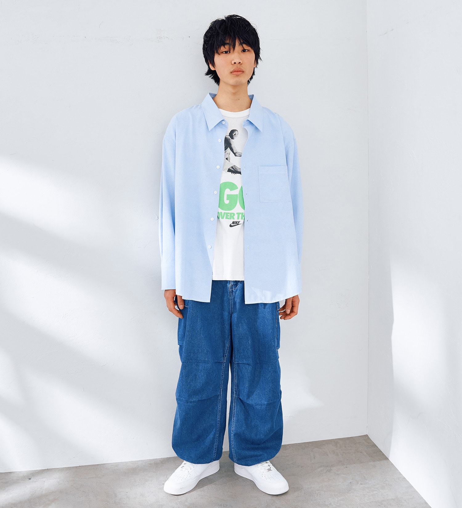 EDWIN(エドウイン)の【WEB限定】EDWIN STEPMARK オーバーサイズ レギュラーカラーシャツ　L/S|トップス/シャツ/ブラウス/メンズ|ブルー