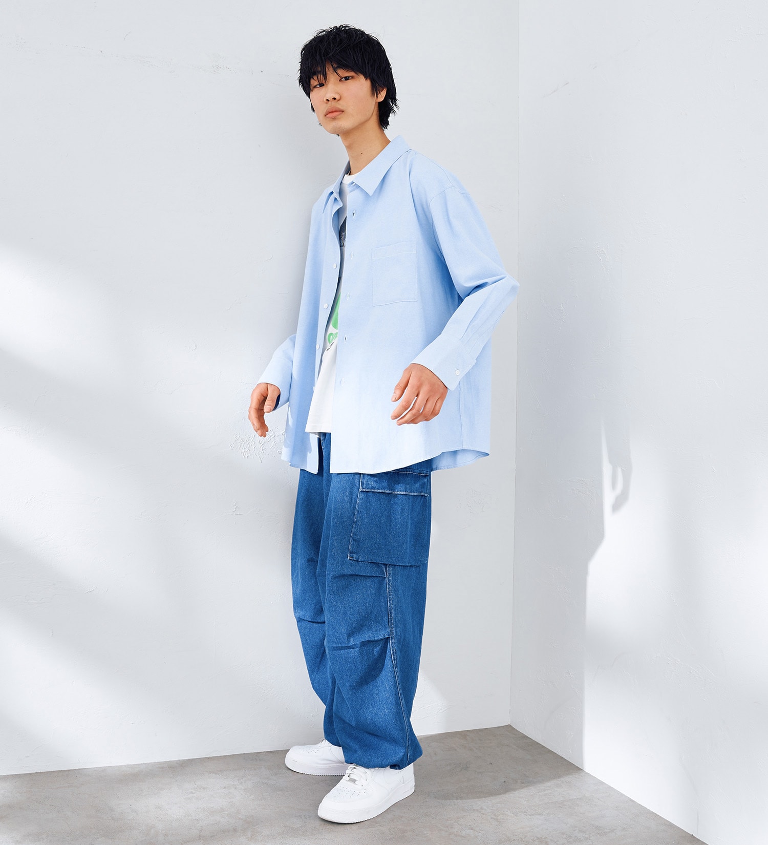 EDWIN(エドウイン)の【WEB限定】EDWIN STEPMARK オーバーサイズ レギュラーカラーシャツ　L/S|トップス/シャツ/ブラウス/メンズ|ブルー