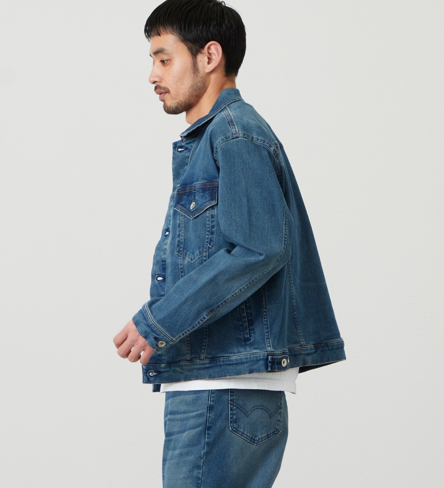 EDWIN(エドウイン)の【試着対象】ジャージーズ デニムジャケット Gジャン ストレッチ セットアップ|ジャケット/アウター/デニムジャケット/メンズ|中色ブルー