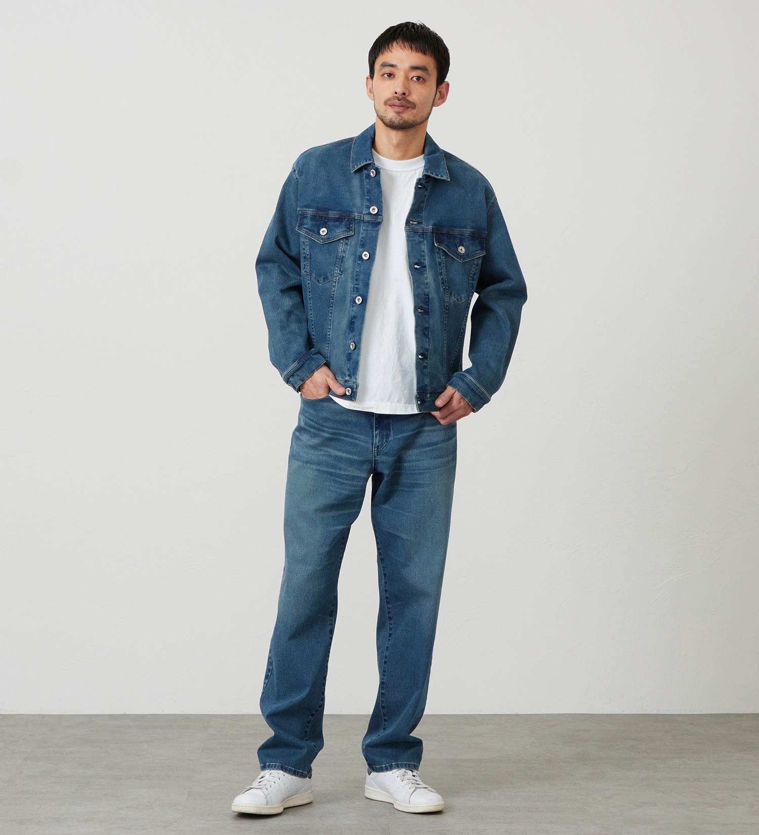 EDWIN(エドウイン)の【試着対象】ジャージーズ デニムジャケット Gジャン ストレッチ セットアップ|ジャケット/アウター/デニムジャケット/メンズ|中色ブルー