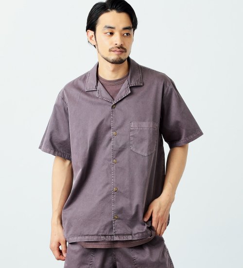 【サマーセール】製品染め オープンカラーシャツ（半袖） ガーメントダイ セットアップ