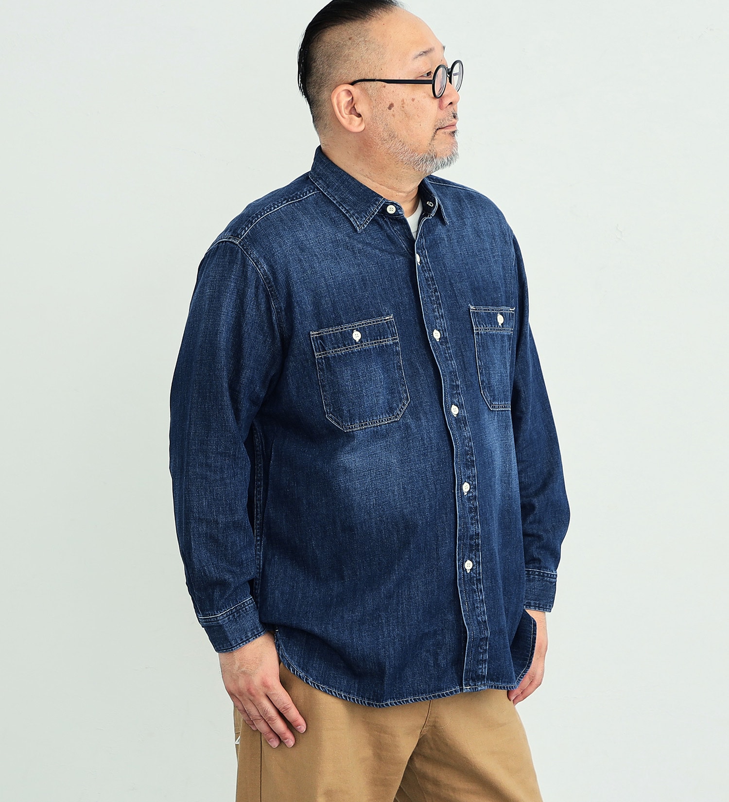 EDWIN(エドウイン)の【大きいサイズ】ワークシャツ 長袖|トップス/シャツ/ブラウス/メンズ|中色ブルー
