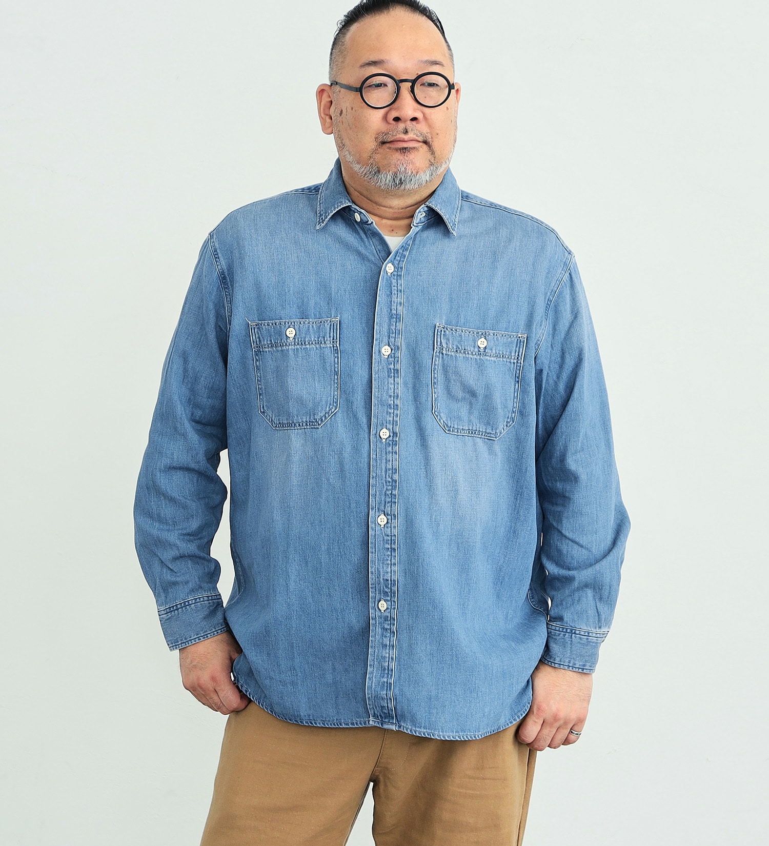 EDWIN(エドウイン)の【大きいサイズ】ワークシャツ 長袖|トップス/シャツ/ブラウス/メンズ|淡色ブルー