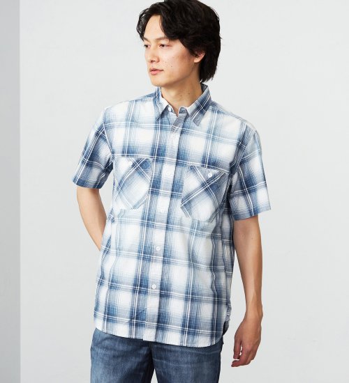 EDWIN(エドウイン)の【ポイントアップ対象】ワークシャツ 半袖|トップス/シャツ/ブラウス/メンズ|ホワイト×ブルー