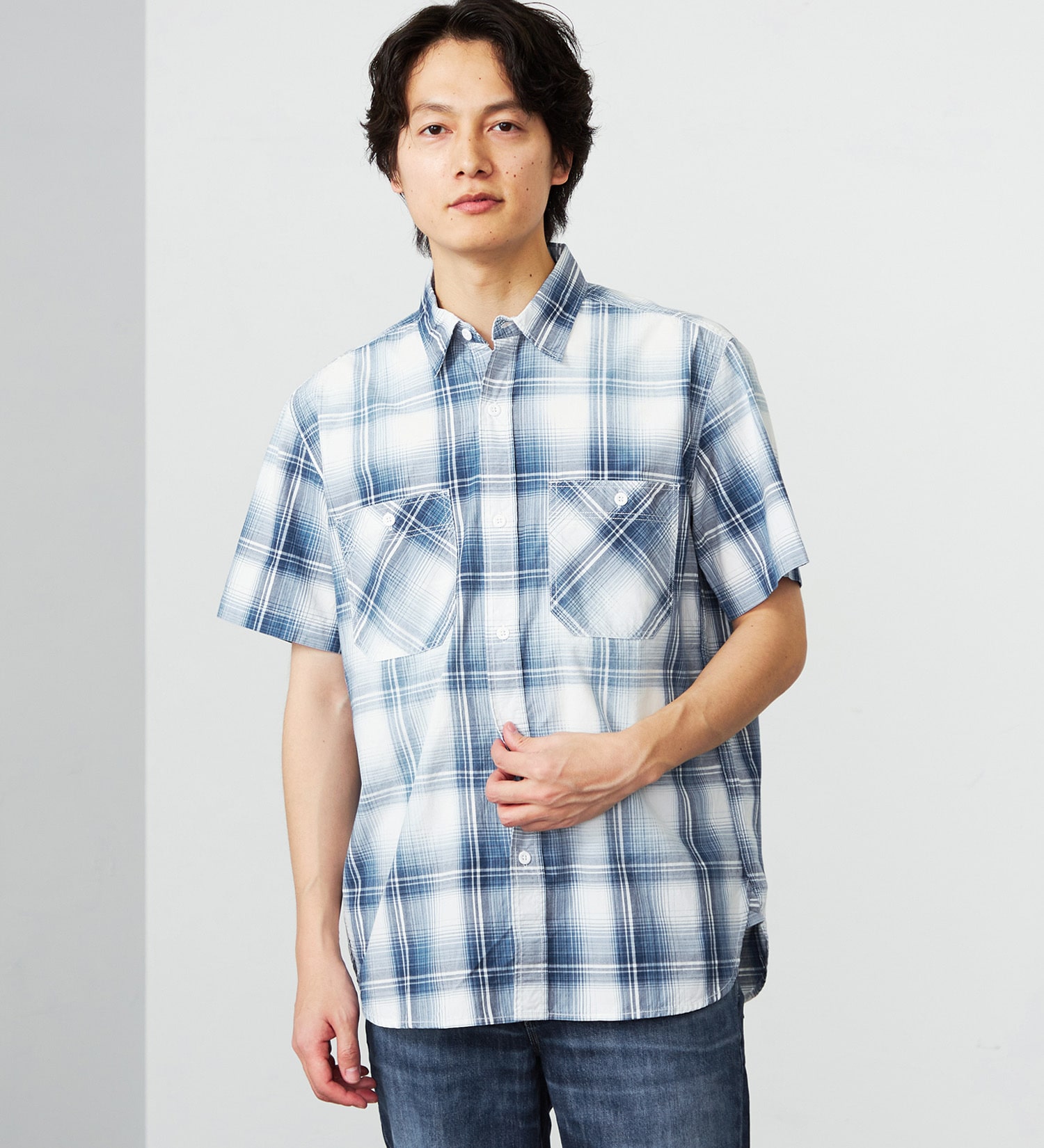 EDWIN(エドウイン)のワークシャツ 半袖|トップス/シャツ/ブラウス/メンズ|ホワイト×ブルー