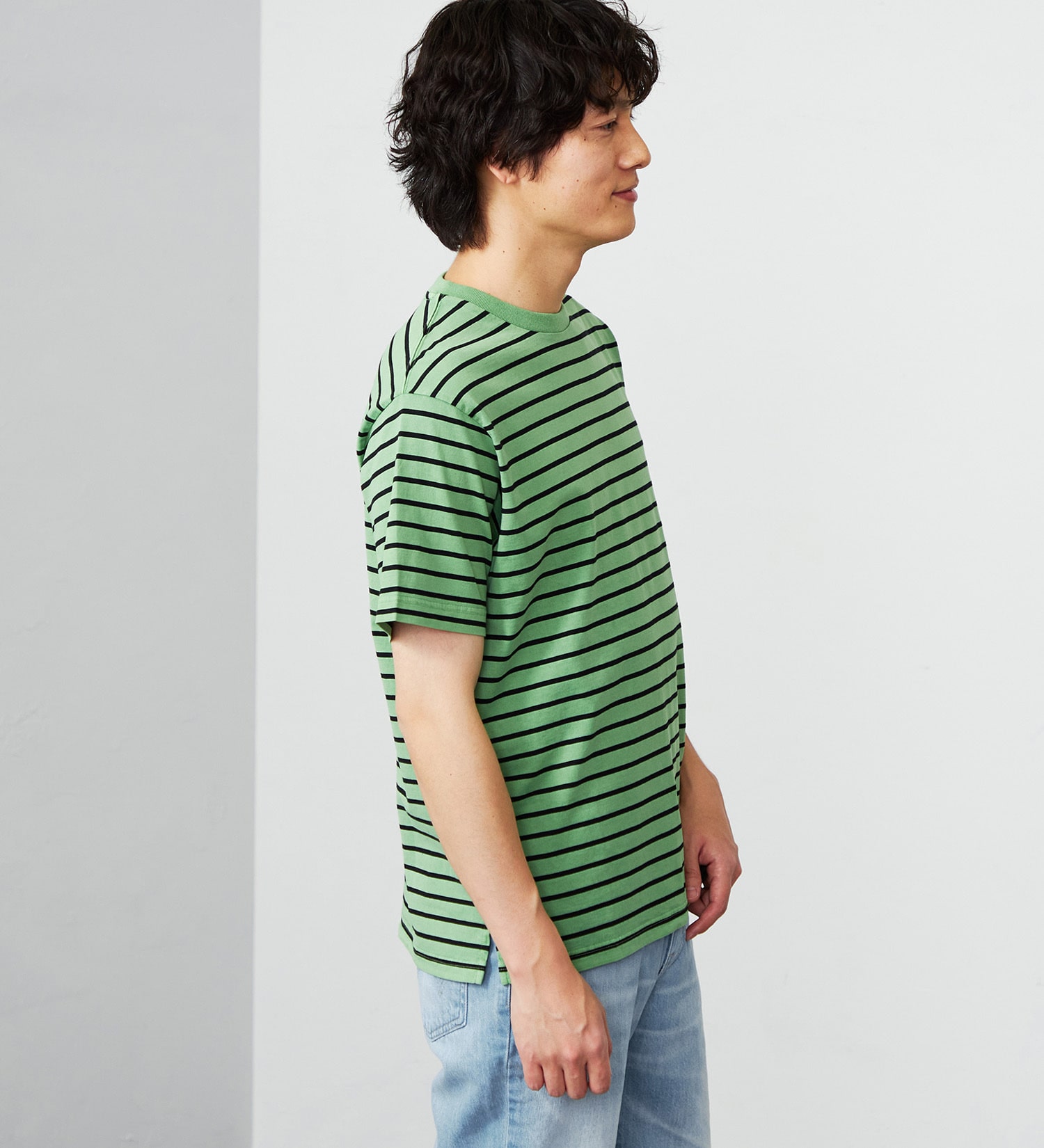 EDWIN(エドウイン)のピグメント加工ボーダーTシャツ|トップス/Tシャツ/カットソー/メンズ|グリーン