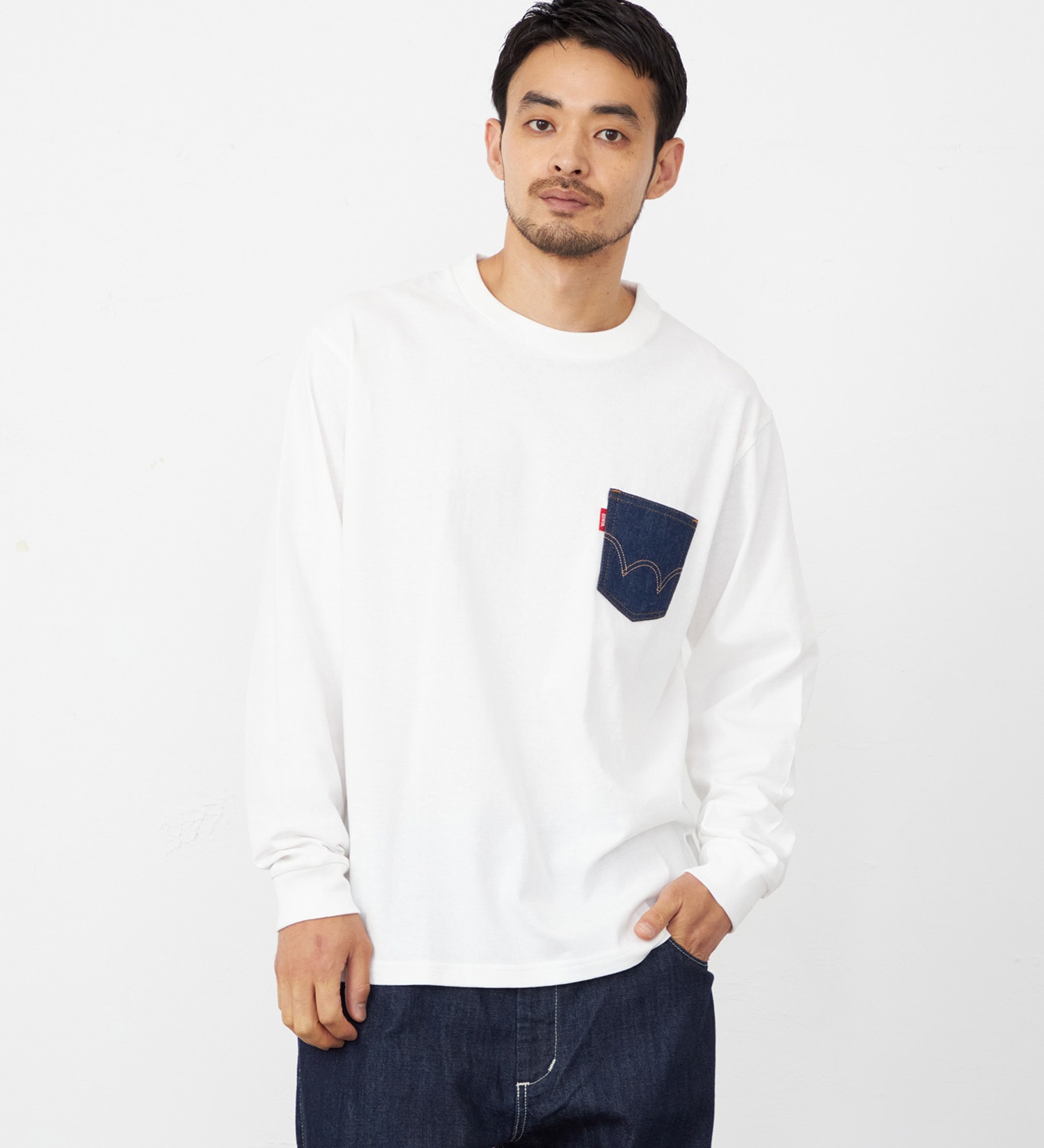 EDWIN(エドウイン)のデニムポケット Tシャツ 長袖|トップス/Tシャツ/カットソー/メンズ|ホワイト