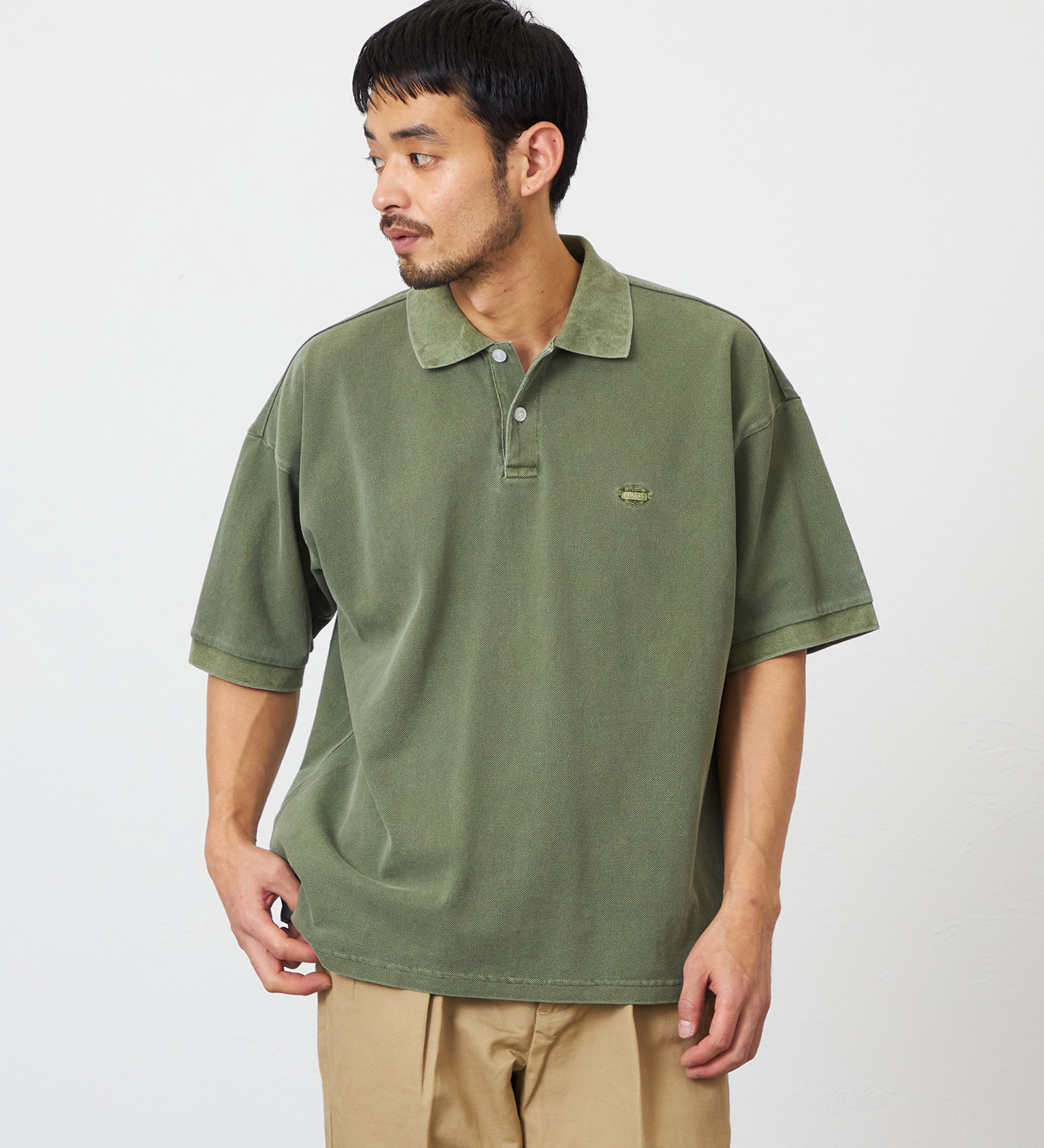 EDWIN(エドウイン)のポロシャツ ユーズド加工 半袖|トップス/ポロシャツ/メンズ|オリーブ