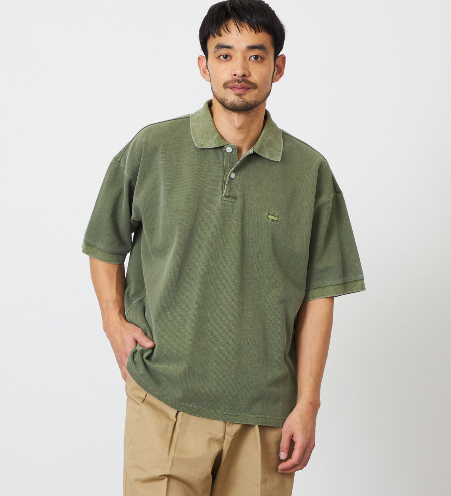 EDWIN(エドウイン)のポロシャツ ユーズド加工 半袖|トップス/ポロシャツ/メンズ|オリーブ