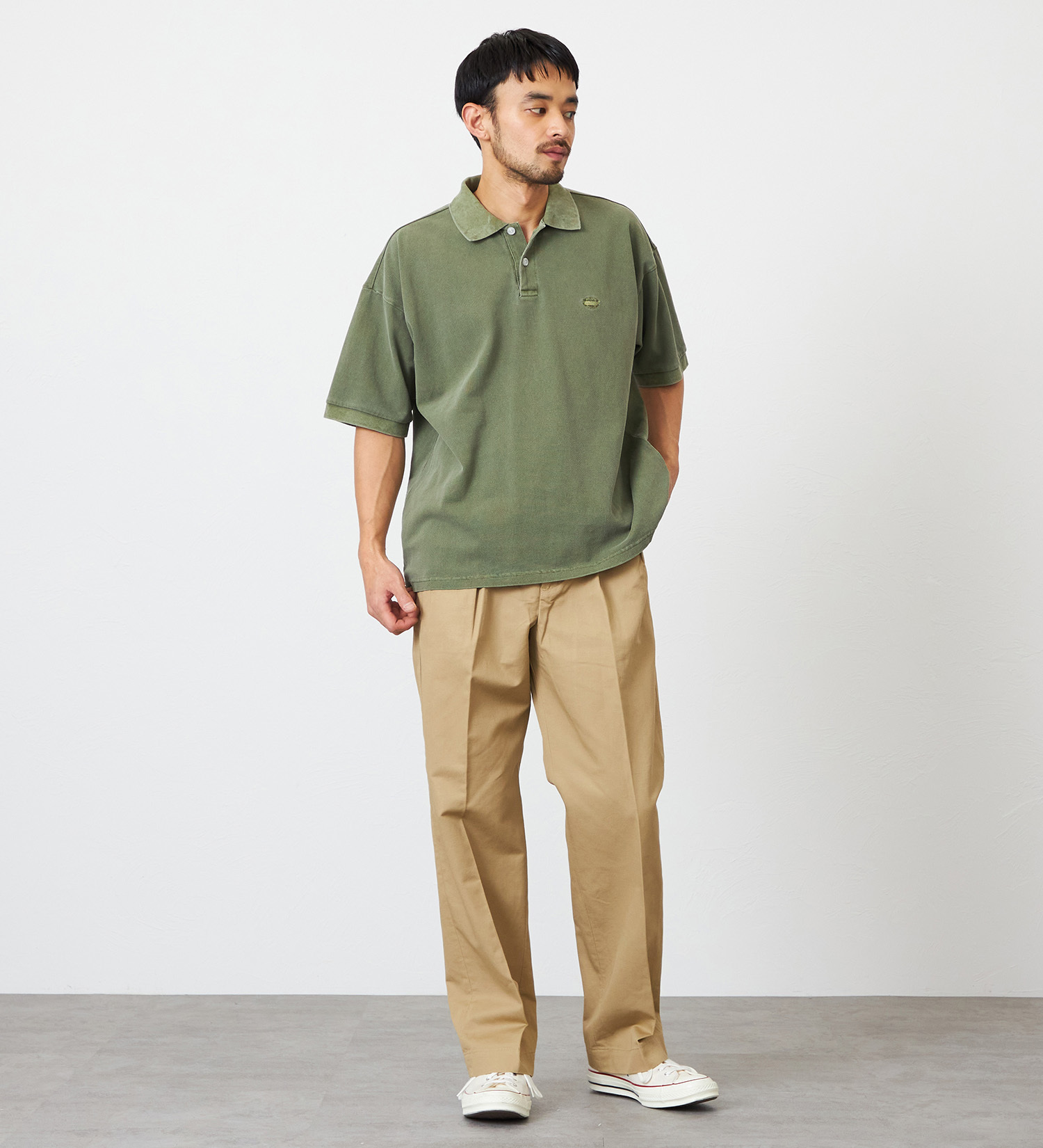 EDWIN(エドウイン)のポロシャツ ユーズド加工 半袖|トップス/ポロシャツ/メンズ|オリーブ