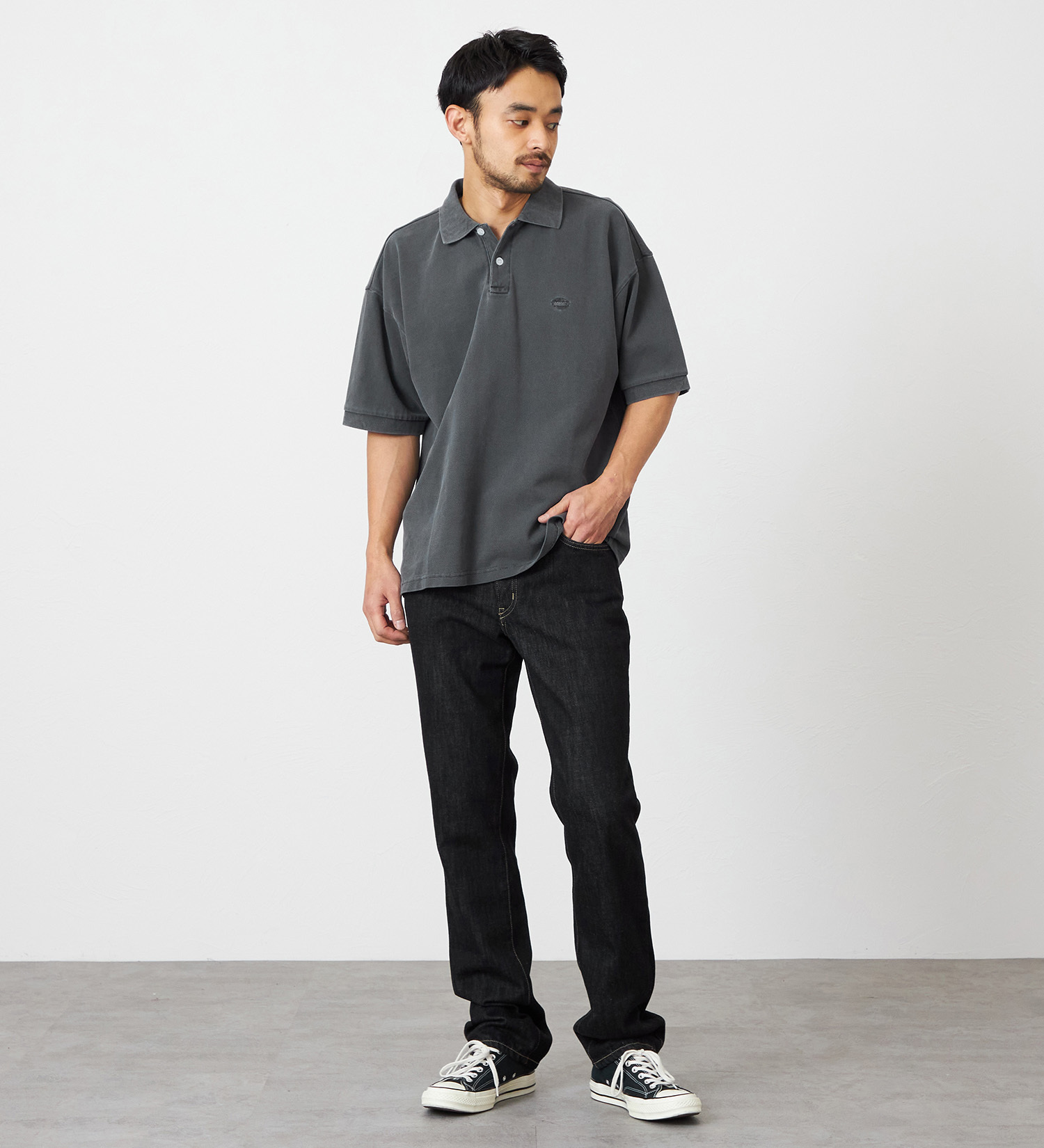 EDWIN(エドウイン)のポロシャツ ユーズド加工 半袖|トップス/ポロシャツ/メンズ|チャコールグレー