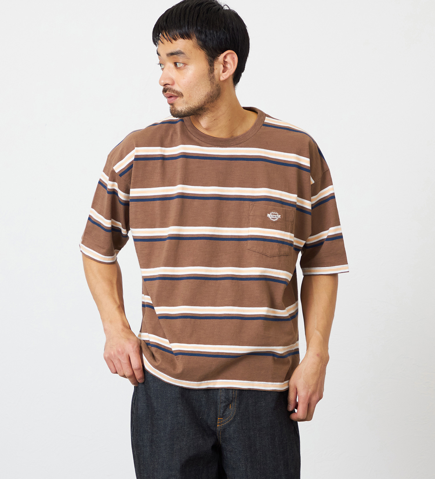 EDWIN(エドウイン)のボーダーTシャツ 半袖|トップス/Tシャツ/カットソー/メンズ|ブラウン