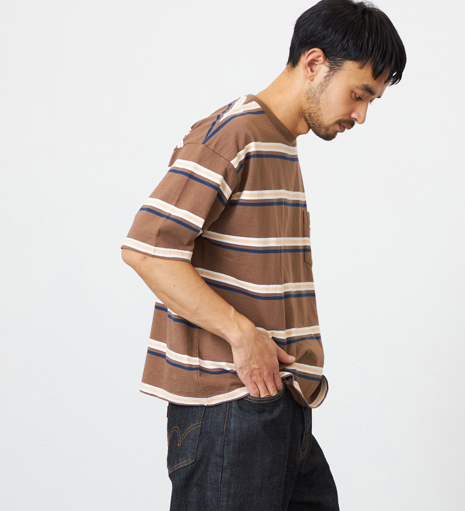 EDWIN(エドウイン)のボーダーTシャツ 半袖|トップス/Tシャツ/カットソー/メンズ|ブラウン