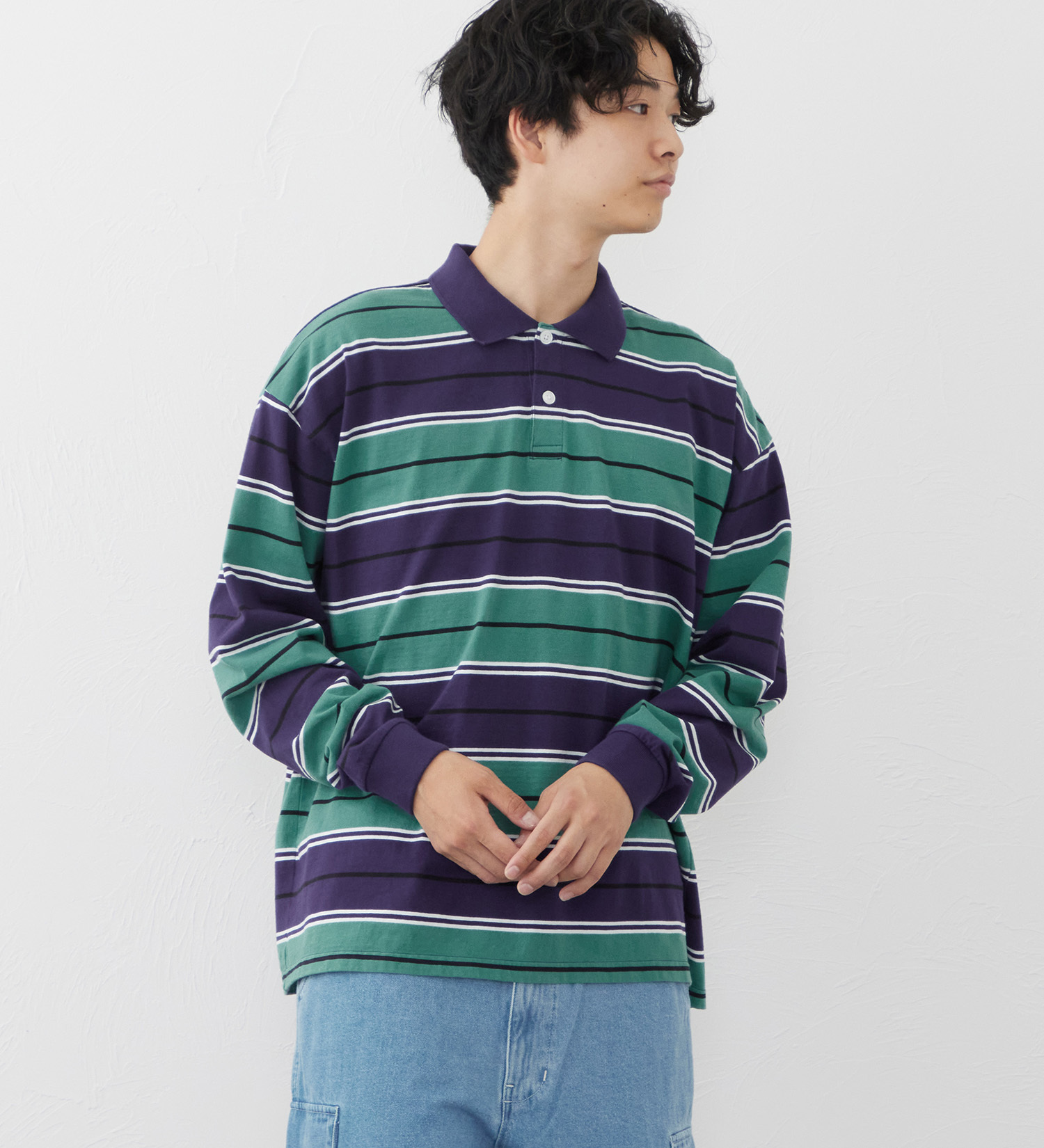 EDWIN(エドウイン)の長袖バギーボーダーポロシャツ|トップス/ポロシャツ/メンズ|ネイビー
