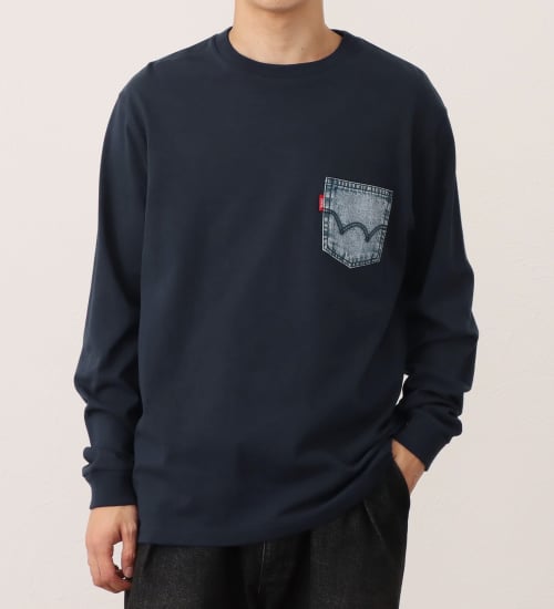 長袖デニムポケットTシャツ