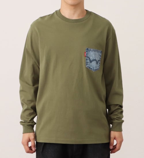 EDWIN(エドウイン)の長袖デニムポケットTシャツ|トップス/Tシャツ/カットソー/メンズ|オリーブ