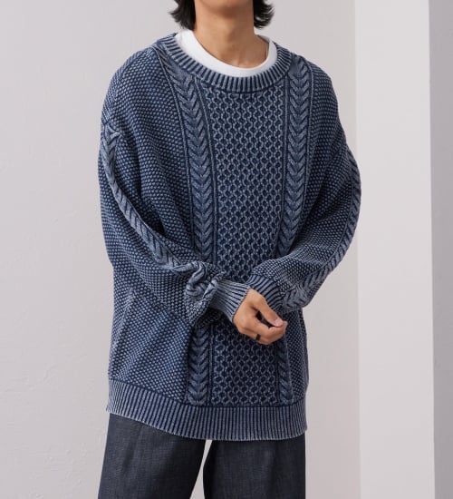 インディゴライク クルーネックニット