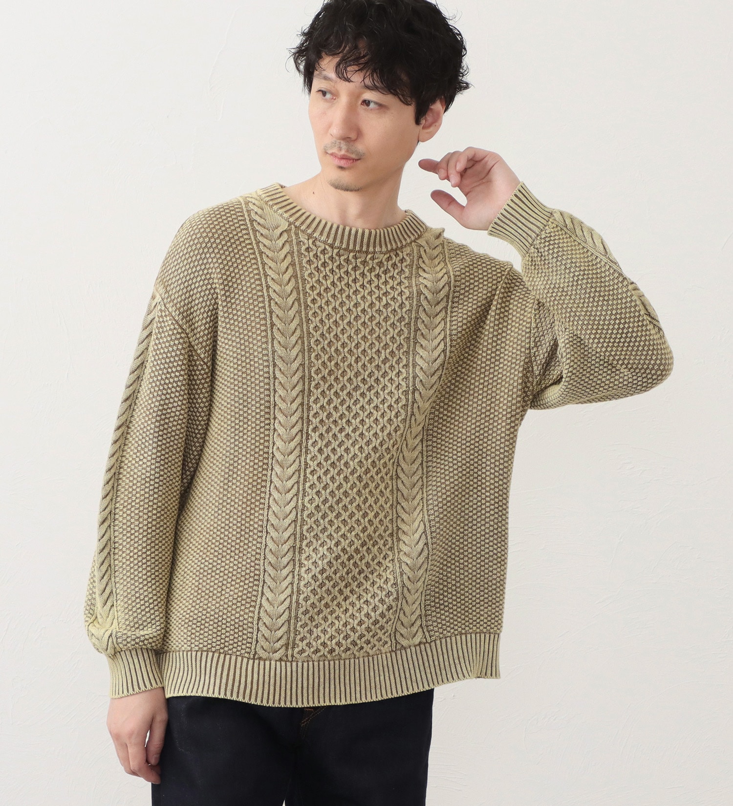EDWIN(エドウイン)のインディゴライク クルーネックニット|トップス/ニット/セーター/メンズ|オリーブ